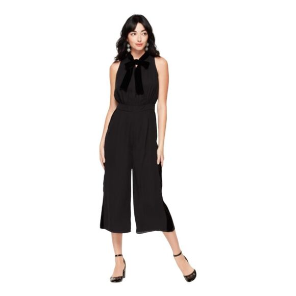 NWT Kate Spade Black Mixed Velvet Cropped Jumpsuit - Picture 1 of 8